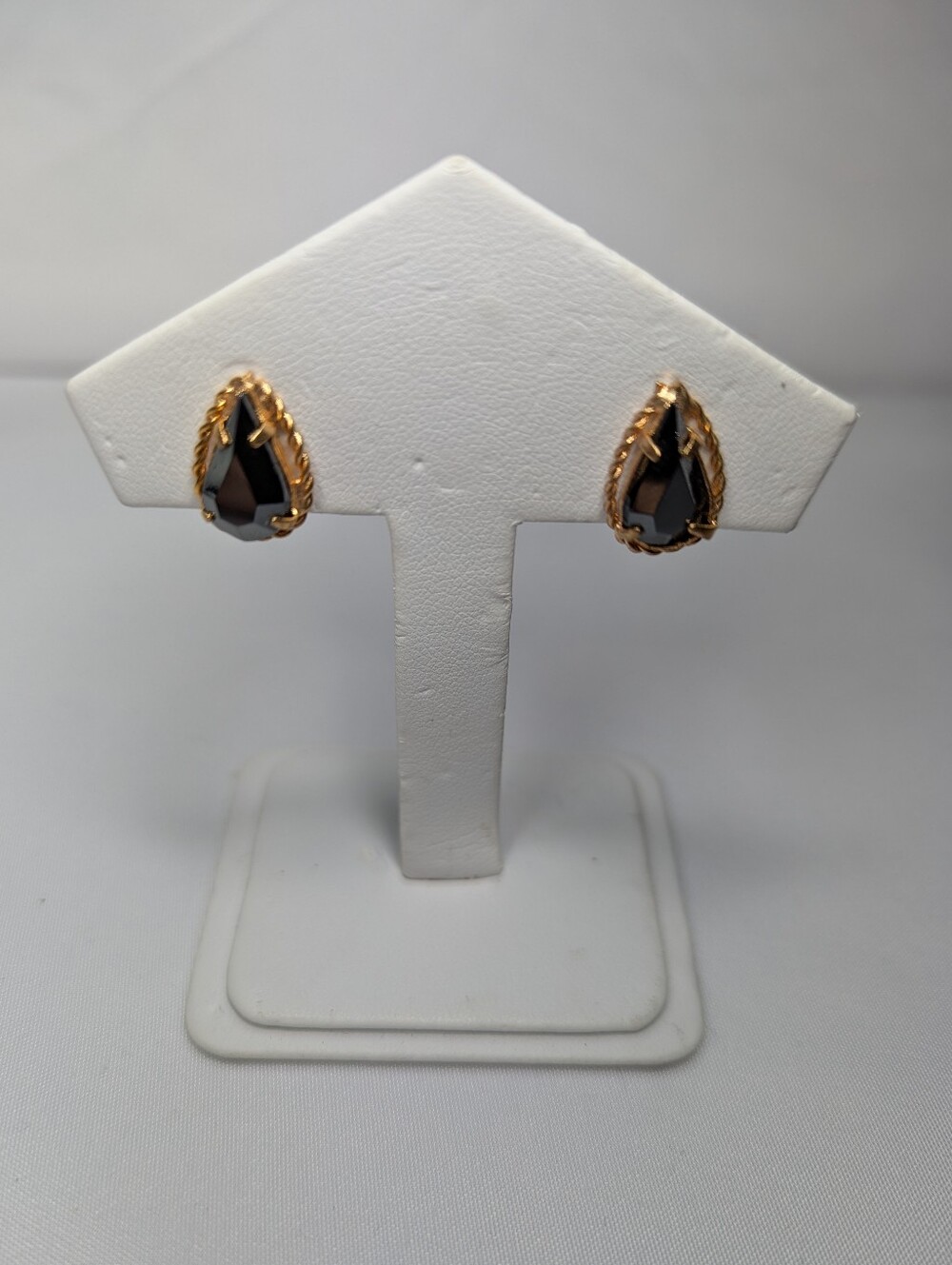 Gold Teardrop Alaskan Diamond Stone Clip On Earrings